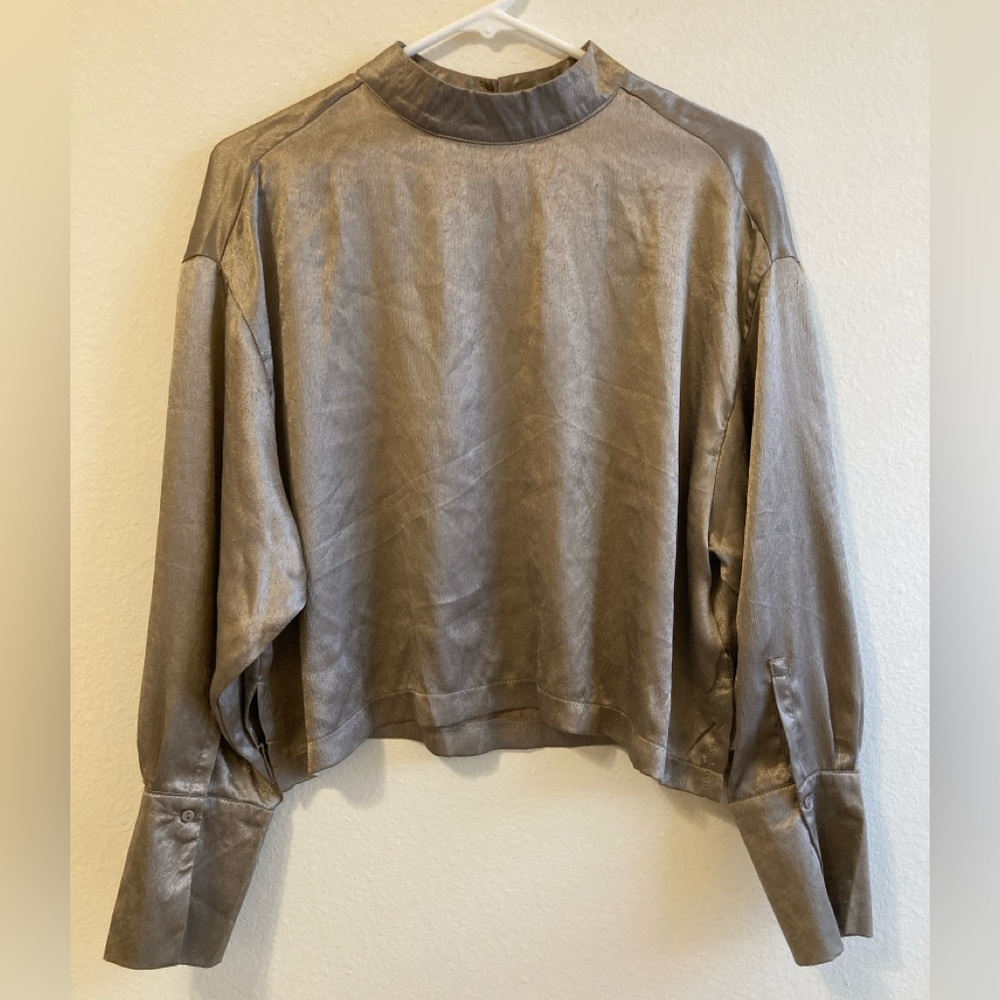 Glam Taupe Metallic Blouse Size S Office to Evening Top NWT